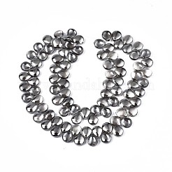 メッキガラスビーズ連売り  パール光沢メッキ  ティアドロップ  ブラック  10x12x5mm  穴：0.8mm  約82~99個/連  16.93インチ〜23.23インチ（43~59cm）&nbsp;EGLA-S188-27-A02