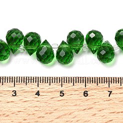 透明ガラスビーズ  ティアドロップチャーム  トップ掘削  多面カット  グリーン  10.5x8mm  穴：1.2mm  約95~100個/連  61~62cm&nbsp;GLAA-Z017-01M