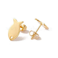 201 ステンレススチールスタッドピアス金具（穴付き）  304ステンレス鋼のピンとイヤーナット  魚  24KGP本金メッキ  13.5x7.5mm  穴：1.4mm  ピン：0.8mm&nbsp;X1-EJEW-A071-02G