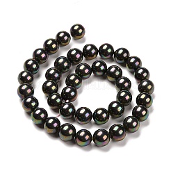 シェルパールビーズ連売り  虹メッキ  グレードA  ラウンド  ブラック  6mm  穴：1mm  約62個/連  16インチ&nbsp;X-BSHE-L025-05-6mm
