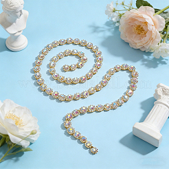 1ヤードの花の合金とラインストーンのホットフィックス樹脂ラインストーン  ラインストーントリミング  マスクと衣装のアクセサリー  ゴールドカラー  15x12x7mm&nbsp;AJEW-HY0003-61