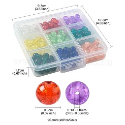 180個9色スプレー塗装クラックルガラスビーズセット  ラウンド  ミックスカラー  8mm  穴：1.3~1.6mm  20個/カラー&nbsp;CCG-FS0001-03