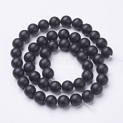 天然石黒瑪瑙ビーズ連売り  グレードA  艶消し  ラウンド  染め＆加熱  ブラック  8mm  穴：1mm  約47~48個/連  15インチ&nbsp;X-G-D543-8mm