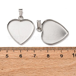 304ステンレススチールペンダントカボションセッティング  ハート  ステンレス鋼色  トレイ：20x20.5mm  24.5x21x1.5mm  穴：3x6mm&nbsp;STAS-D379-02C-P