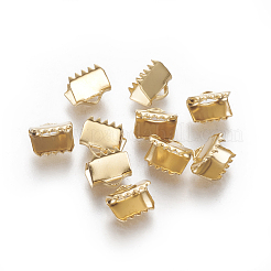 304ステンレススチールリボンカシメエンドパーツ  長方形  ゴールドカラー  6x6.5mm  穴：0.8mm&nbsp;STAS-E471-05C-G