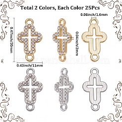 50 個 2 色合金クリスタルラインストーンコネクタチャーム  中空クロスリンク  ミックスカラー  20x11x2mm  穴：1.6mm  25個/カラー&nbsp;FIND-SC0022-14