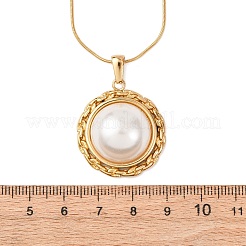 304ステンレススチール＆アクリル製イミテーションパール半円ペンダントスネークチェーンネックレス（女性用）  ホワイト  イオンプレーティング（ip）  18KGP本金メッキ  15.83インチ（40.2cm）&nbsp;NJEW-F354-07G