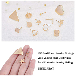 真鍮製スタッドピアスパーツ  カン付き  混合図形  18KGP本金メッキ  24個/箱&nbsp;KK-BC0005-44G