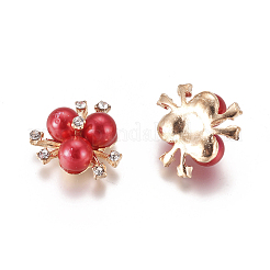 合金カボション  クリスタルラインストーンとアクリルイミテーションパール  花  ライトゴールド  レッド  19~20x21~22x10mm&nbsp;LS-PALLOY-I198-A04
