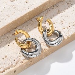 304ステンレススチールツートンスタッドピアス  二重リング  ゴールデン·ステンレス鋼色  29.5x17.5mm&nbsp;EJEW-R153-01G&P