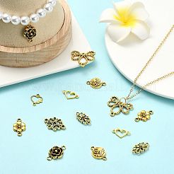 64個 8スタイル チベットスタイル 合金 ハート フラット ラウンド フラワー リンク コネクター チャーム  カドミウムフリー＆鉛フリー  アンティーク黄金  8~21x8~21x1~2mm  穴：1~2mm  8個/スタイル&nbsp;TIBE-FS0003-34