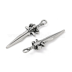 316サージカルステンレスペンダント  剣のチャーム  アンティークシルバー  34.5x10.5x4.5mm  穴：2.2mm&nbsp;STAS-G349-23AS