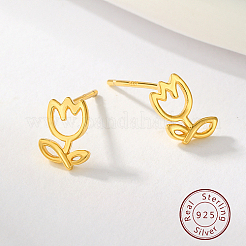 スターリングシルバースタンドピアス  女性用チューリップの花のイヤリング  ゴールドカラー  8x5mm&nbsp;VL4448-2