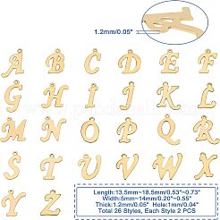 304ステンレスペンダント  レーザー切断  アルファベット  ゴールドカラー  a～zの文字  52個/箱&nbsp;STAS-UN0012-74G