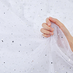 星柄ナイロンメッシュ生地  ドレス衣装の装飾用  ホワイト  160~168x0.02cm  3m / pc&nbsp;DIY-WH0569-01A