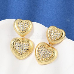 真鍮マイクロペーブクリアキュービックジルコニアスタッドピアス  鉛フリー＆カドミウムフリー  長持ちメッキ  18KGP本金メッキ  ハート  27x15.5mm&nbsp;EJEW-H154-10A-G