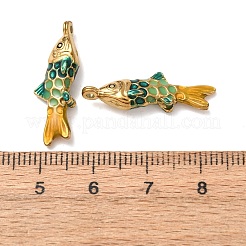 304ステンレスペンダント  エナメル  魚のチャーム  18KGP本金メッキ  イオンプレーティング（ip）  ダークシーグリーン  36.5x12x7mm  穴：1.8mm&nbsp;STAS-N129-15D-G02