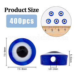 ナザールボンジュウ樹脂ビーズ400個  フラットラウンド  ダークブルー  7.5~8x5~6mm  穴：1.8~2mm&nbsp;RESI-DC0001-22