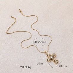 304ステンレススチールと透明ガラスの中空クロスペンダントネックレス（女性用、男性用）  ゴールドカラー  15.75インチ（40cm）&nbsp;LS-FR7878