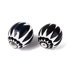手作りのミルフィオリガラス樽ビーズ  シェブロンビーズ  シングルフラワーデザイン  ブラック  18~21x16~18mm  穴：2~4.5mm&nbsp;LA-N002-17A