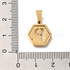 304ステンレススチールチャーム  18KGP本金メッキ  レターチャーム付き六角形  文字p  15x14x1.5mm  穴：3x5.5mm&nbsp;LS-STAS-H227-01G-P