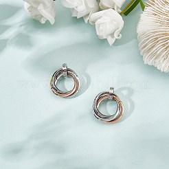 201 ステンレススチールインターロッキングリングペンダント  クリスタルラインストーン付き  ゴールド＆ステンレス鋼色のバラ  27mm  6個/箱&nbsp;STAS-SZ0002-61A
