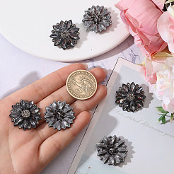 合金ガラスボタン6個  衣服の装飾  1穴  花  ジェット  26x8.5mm  穴：2.5mm&nbsp;BUTT-CA0001-24