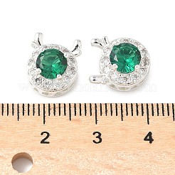 真鍮製マイクロパヴェキュービックジルコニアビーズ  カドミウムフリー＆ニッケルフリー＆鉛フリー  925銀メッキ  鹿の頭  シーグリーン  11.5x10x6.5mm  穴：1.8mm&nbsp;KK-G531-01S-01