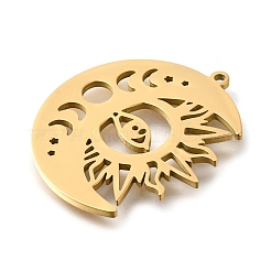 304ステンレスペンダント  レーザー切断  太陽と月のチャーム  18KGP本金メッキ  32.5x28x1.5mm  穴：1.5mm&nbsp;LS-STAS-S178-06G