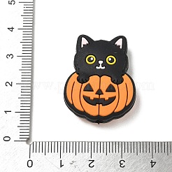 ハロウィンシリコンビーズ  焦点ビーズ  オレンジ  猫のいるジャック・オー・ランタン  30x23.5x9.5mm  穴：2mm&nbsp;SL-CBA81D6-01