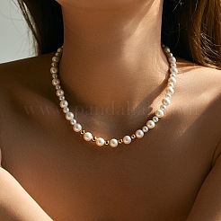 女性用ヴィンテージシェルパールラウンドビーズカラーネックレス  18KGP本金メッキ  ホワイト  17.17インチ（43.6cm）&nbsp;CD1286