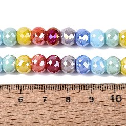 電気メッキオペークガラスビーズ連売り  ロンデル  多面カット  ミックスカラー  8~8.5x6~6.5mm  穴：1.2~1.5mm  約48~49個/連  12.01~12.40インチ（30.5~31.5cm）&nbsp;EGLA-N022-17A-B01