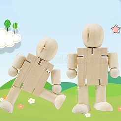 未完成の木釘人形  機械式ロボットの置物  クラフトを描く子供たちのために  アンティークホワイト  7x3.7x11cm&nbsp;PW-WG45206-01