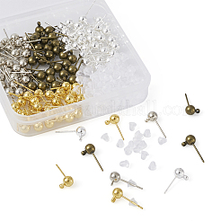真鍮製ボールポストスタッドピアス金具  ループとプラスチック製のピアスキャッチ付き  ミックスカラー  15~15.2x5~7x4mm  穴：1~1.7mm  4色  30個/カラー  120個/箱&nbsp;KK-CD0001-04