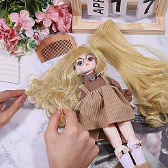 PPドールウィッグロングカーリーヘア  DIYの女の子のためのbjdメイキングアクセサリー  レモンシフォン  1000x250~270x1mm&nbsp;DIY-WH0591-249B-12