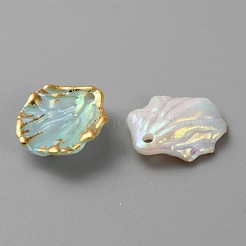 オペークアクリルパーツ  ゴールドスタンピングエッジリーフチャーム  アクア  17x15x4mm  穴：1.5mm&nbsp;RESI-TAC0020-04F