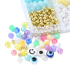 DIY イービルアイ ブレスレット メイキング キット  アクリル製のスマイルフェイスとプラスチック製の丸いビーズを含む  伸縮性のある糸  ミックスカラー  ビーズ：4~8x4~8x4~6mm  穴：1.4~2mm  955個/セット&nbsp;DIY-FS0003-75