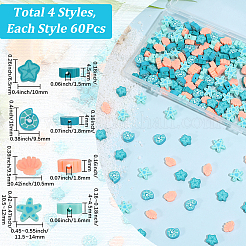 240個4スタイル手作りポリマークレイビーズ  混合図形  6.5~10.5x9.5~14x4~4.5mm  穴：1.5~1.8mm  60個/スタイル&nbsp;CLAY-SC0002-93