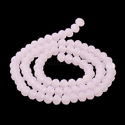模造翡翠ソリッドカラーガラスビーズ連売り  多面カット  艶消し  ロンデル  ピンク  6x4.5mm  穴：1.4mm  約80~85個/連  38~40cm&nbsp;EGLA-A034-J6mm-MD02