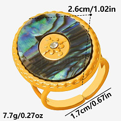 304ステンレススチールと天然シェルのカフオープンリング（女性用）  オーバル  18KGP本金メッキ  26mm  内径：17mm&nbsp;QD6142-3