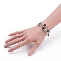電気メッキガラスビーズラップブレスレット  4ループ  天然溶岩石ビーズ付き  亜鉛合金ビーズキャップと真鍮チューブビーズ  ミックスカラー  2-1/8インチ（54mm）&nbsp;BJEW-JB03260
