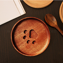 白檀カップマット1枚  トレー付きラウンドコースター＆クマの肉球プリント  チョコレート  100x15mm&nbsp;WOOD-DJ0001-08