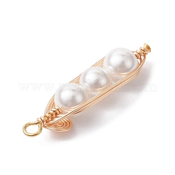 ラウンドシェルパールビーズペンダント  金メッキの銅線を巻いたチャーム  貝殻色  30x8x6.5mm  穴：2mm&nbsp;PALLOY-TA00104