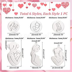 6個 6スタイル 母の日 304ステンレススチールペンダント  母と子と心と母と赤ちゃん 母のダ  ステンレス鋼色  16~46x15.5~25x1~1.3mm  穴：1.5~5mm  1個/スタイル&nbsp;STAS-PH0004-44