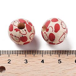 フルーツテーマの木製ヨーロピアンビーズ  大穴ビーズ  りんご  15.5~16x14.5mm  穴：4mm&nbsp;WOOD-M011-01E