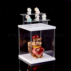 3段透明アクリルミニフィギュアディスプレイケース  模型用防塵ケース  ビルディングブロック  人形ディスプレイホルダー  長方形  ホワイト  完成品：15x14.5x19cm&nbsp;ODIS-WH0043-68B