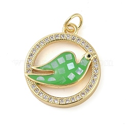 真鍮マイクロパヴェクリアキュービックジルコニアペンダント  カドミウムフリー＆鉛フリー  エナメルとシェルと丸カン付き  18KGP本金メッキ  鳥のチャームが付いたフラットラウンド  ミックスカラー  21x18x3mm  穴：3.2mm&nbsp;KK-Q813-03G