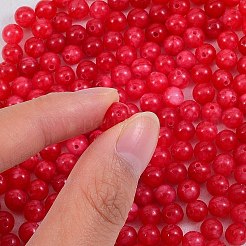 DIYジュエリーブレスレット作りキット  200本6mm染めの丸い天然白翡翠ビーズと平らな伸縮性のある糸  トマト  6mm  穴：1mm  200個/箱&nbsp;DIY-SZ0003-68G