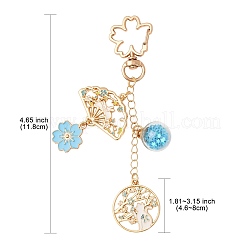 合金エナメルペンダントキーホルダー  ガラスと回転留め金付き  ゴールドカラー  猫の形  11.8cm&nbsp;HJEW-FS00049-03
