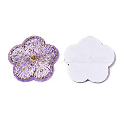 コンピュータ化された刺繍の不織布の自己接着パッチ  ポリエステル糸コスチュームアクセサリー付き  花  ミディアム蘭  32x33x2mm&nbsp;X-AJEW-T010-02C